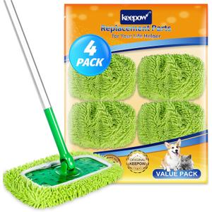 KEEPOW Reusable Mop Pads Compatible with Swiffer Sweeper Mop, Microfiber Dry Sweeping Cloths, Washable Wet Pads Refills Mopping Cloth Refills for Hardwood Floor Cleaning, 4 Pack