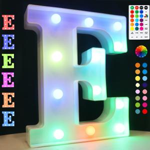LED Marquee Letter Lights, 18 Colors Changing Light Up Letters with Remote, RGB Alphabet Letters Sign for Girls Boys Gift Birthday Party Night Light Bedroom Wedding Christmas Decor-Colorful E