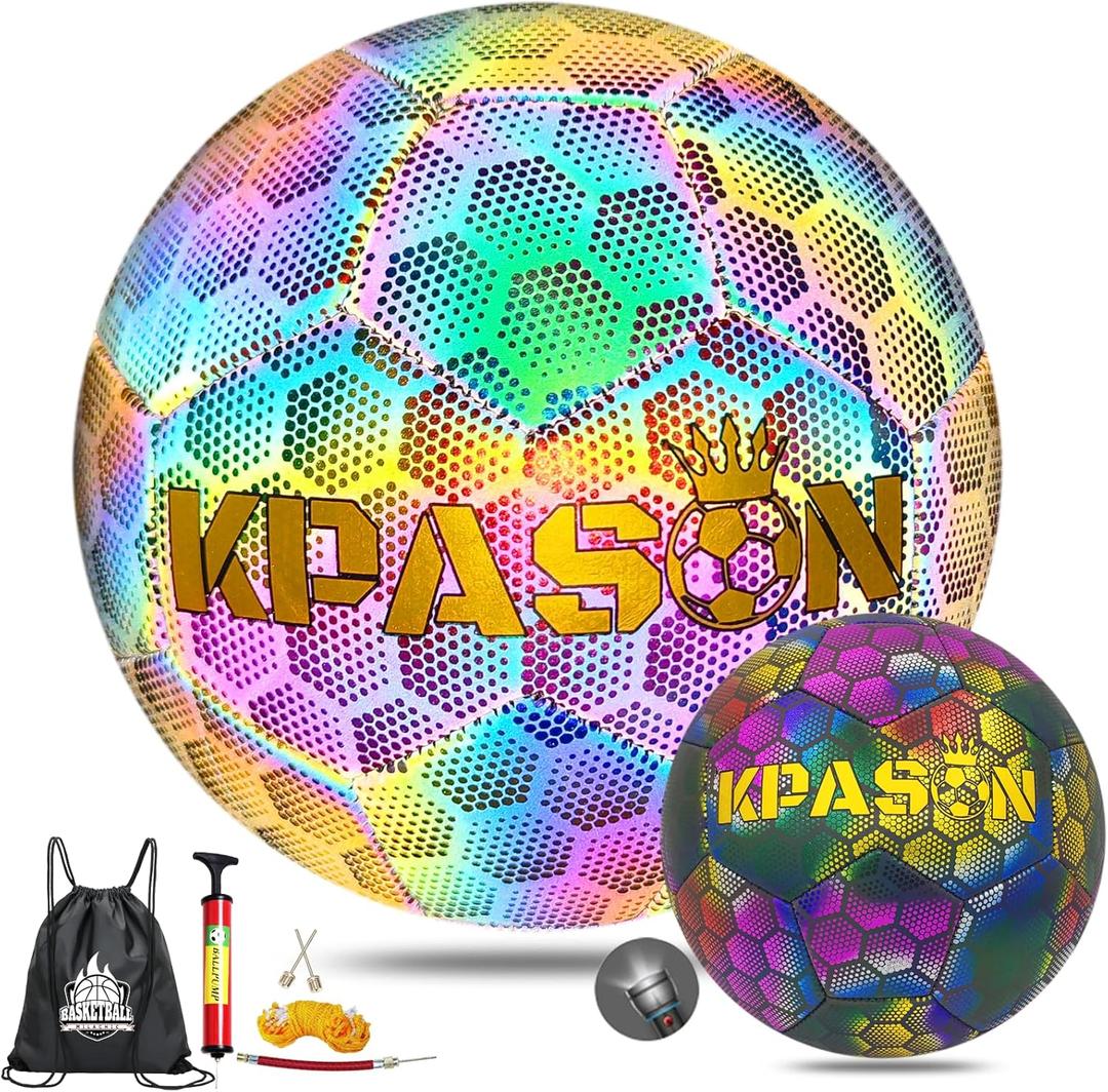 Soccer Ball, Holographic Reflective Glowing Soccer Ball for Men Women Training (Size 4 (with Pump), Multicolor)