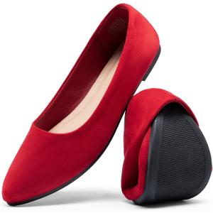 DREAM PAIRS Women's Pointed Toe Flats Comfortable Flexible Cushioned Slip On Business Work Office Casual Suede Ballet Flats Dress Shoes (7, Red)