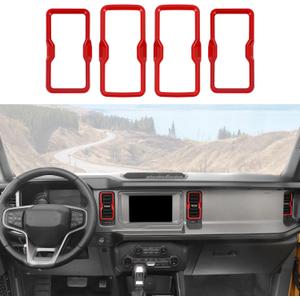for Bronco Air Conditioning Outlet Vent Trim, 4PCS Center Console Dash AC Vent Ring Cover Compatible with 2021-2024 Ford Bronco Interior Accessories, Red (Not for Bronco Sport)