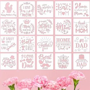 20 Pieces Happy Mother's Day Stencils Mothers Day Gift Father's Days Stencils 6 x 6 Inch Decorative Letter Painting Stencil Templates Reusable Stencil for Scrap DIY Crafts Booking for Home Decor