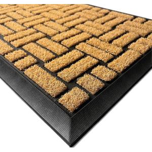 MATALL Front Door Mat Outside Entrance - 36x17 Inches Coir-Like Yellow Welcome Matt, Dirt-Trapping Non-Slip Low-Profile Indoor and Outdoor Mat for Apartment, Patio, Covered Porch, or Back Door