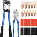 Cable Lug Crimping Tool Set, with 10pcs 1/0 AWG-3/8 Battery Lugs and 10pcs 3:1 Heat Shrink Tubing