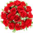 Cemetery Flowers for Grave 18 Silk Artificial Flowers for Cemetery Red Memorial Roses Flowers for Headstones Gravesite Grave Vase Funeral Decorations