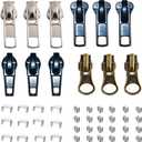cpqakb 12 Pcs Zipper Pull Replacement 5 Zippers Repair Kit #5 Lockable Sliders, Bottom and Top Stop, Fix Zip Head On for Repairing Coats,Jackets, Metal Plastic and Nylon Coil Zippers.