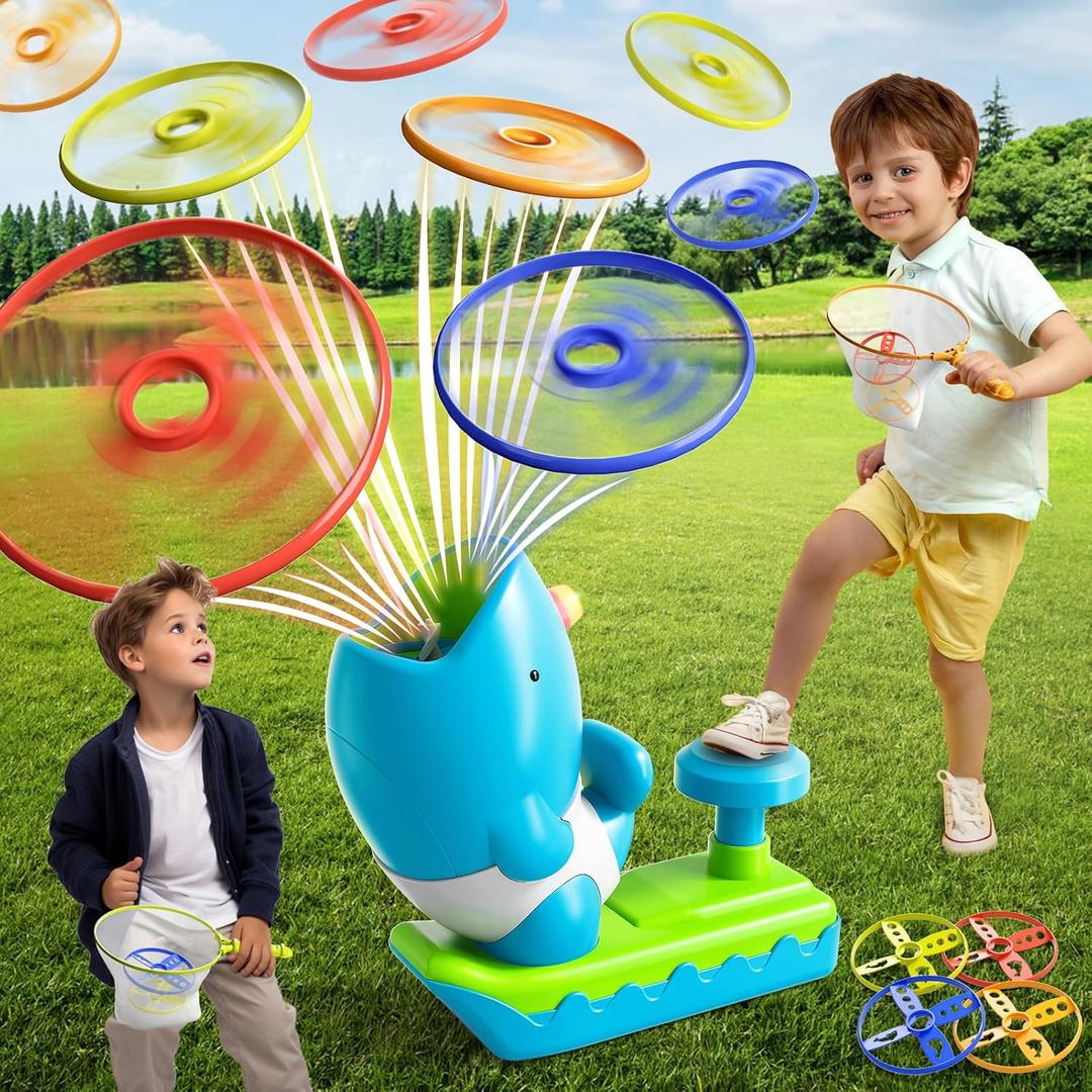 Summer Outdoor Toys for Kids Boys Ages 3-5 4-8, Flying Disc Launcher Outside Toys Gifts for 3 4 5 6 7 8 Year Old, Ideas Outside Outdoor Play Set for Kids Toddlers Boys Ages 3-5 6-8 5-7