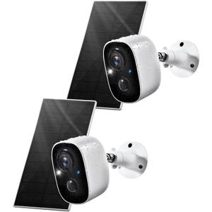 Solar Security Cameras Wireless Outdoor, 2K Night Vision AI Motion Detection 2-Way Talk Battery Powered WiFi Indoor Cameras for Home Security Outside IP65 Weatherproof Spotlight Siren Alarm 2 Pack
