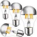 Half Chrome Light Bulb 6W (60 Watt Equivalent), Dimmable A19 A Shape 2700K Warm White Decorative LED Edison Bulb, Silver Tipped Light Bulbs E26 Base Pack of 4