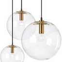 Spherical LED Clear Glass Hanging Light, Creative Single Pendant Light, Ceiling Light Base on E27 Gold Lamp Holder (20CM)