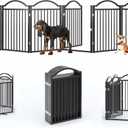 BHG Metal No-Assembly Freestanding Dog Gate with Door Walk Through, Extra Wide 196", Extra Tall 32" Pet Gate, Accordion Puppy Folding Playpen Dog Fence for Indoor & Outdoor, with 2PCS Support