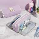 Pencil Case for Girls Women, Initial Pencil Pouch with Zipper, Cute Pencil Bag for School Supplies, Aesthetic Pen Case Box for Kids Teen Girls - C(Purple)