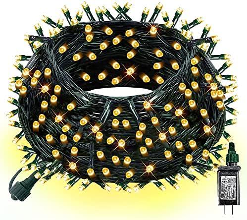 Dazzle Bright Christmas String Lights, Connectable Waterproof String Lights Green Wire with 8 Modes, Christmas Decorations for Indoor Yard Garden (Warm White, 300 LED)