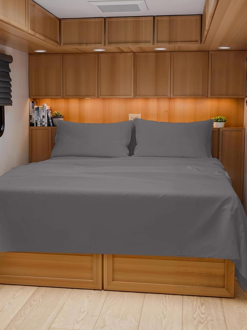RV Short Queen Sheet Set 60 X 75 - 4 Piece RV Short Queen Bed Sheets - Soft, Breathable & Cooling - Designed for Bunks, Trailers & Campers - Fits 8 to 10" Mattress - Comfy Luxury Bedding - Dark Grey