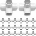 QWORK PVC Pipe Fitting, 4 Way 3/4" Tee Elbow, 20 Pack Connector, Furniture Grade, for Building Furniture and Structures, White