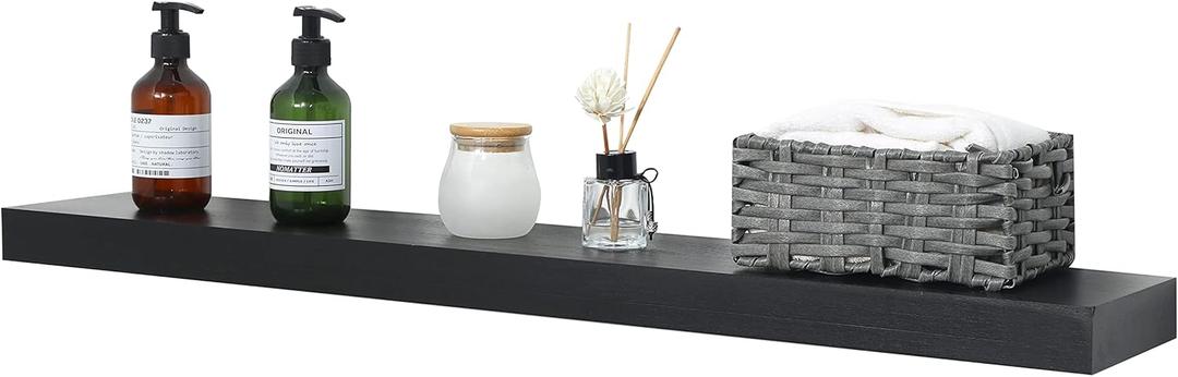 Workshop Wood Floating Shelves, Wide Wooden Wall Shelves for Living Room Bedroom Kitchen Bathroom Farmhouse - Black Color - Set of 1