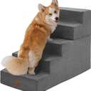 Joydeco Dog Stairs for Bed 25" H, 5-Step Pet Steps for Small Dogs and Cats, Dog Steps for High Bed, Non-Slip Balanced Ramp Indoor Pet Stairs, Gray (Grey)