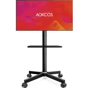 Rolling TV Stand - Mobile TV Stand on Wheels for 32-65 inch Flat/Curved TVs with Tilting, Height Adjustment Portable Rolling TV Cart Hold up to 88 Lbs for Livingroom, Bedroom, Office, Outdoor (Black)