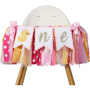 Duck High Chair Banner - Pink Rubber Duck 1st Birthday Party Decoration, Ducky Birthday Party Baby Shower