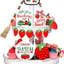 Yalikop 10 Pcs Summer Tiered Tray Decor Sets Strawberry Kitchen Decor Farmhouse Wood Tiered Tray Decorations Standing Sign Bead Garland Banner for Home Able Shelf Mantel Party