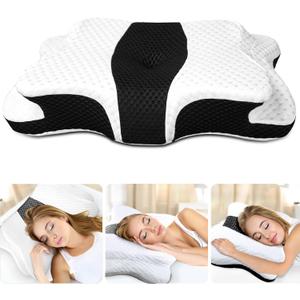CHxxy Memory Foam Pillows, Cervical Pillow for Neck and Shoulder Pain Relief, Ergonomic Contour Bed Pillow, Soft for Side Sleep Stomach Sleeping and Back Sleeper-Queen Size&Black