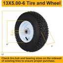 2 Pcs 13x5.00-6 Lawn Mower Pneumatic Tire and Wheel, 13X5.00-6 Front Riding Mowers Tire with 3/4" 5/8" Bushings, 3" -4.5" Centered Hub, 13x5-6 Tube with TR13 Valve Stem, 375 LBS
