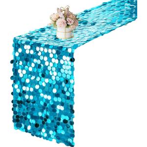 12 x 108 Inch Turquoise Sequin Table Runner Glitter Rectangle Big Sequin Table Runner for Wedding Party Birthday Christmas Halloween Decoration (1 Pack)