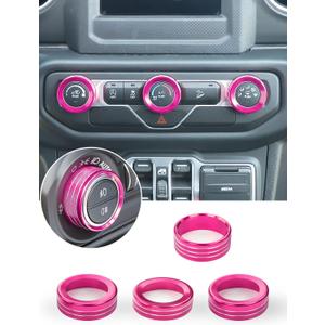 Savadicar HVAC Climate Control Panel Knob Trim Kit & Light Control Switch Cover, Air Conditioner Knob Aluminum Alloy Ring for 2018-2024 Jeep Wrangler JL JLU & Gladiator JT, Interior Accessories, Pink