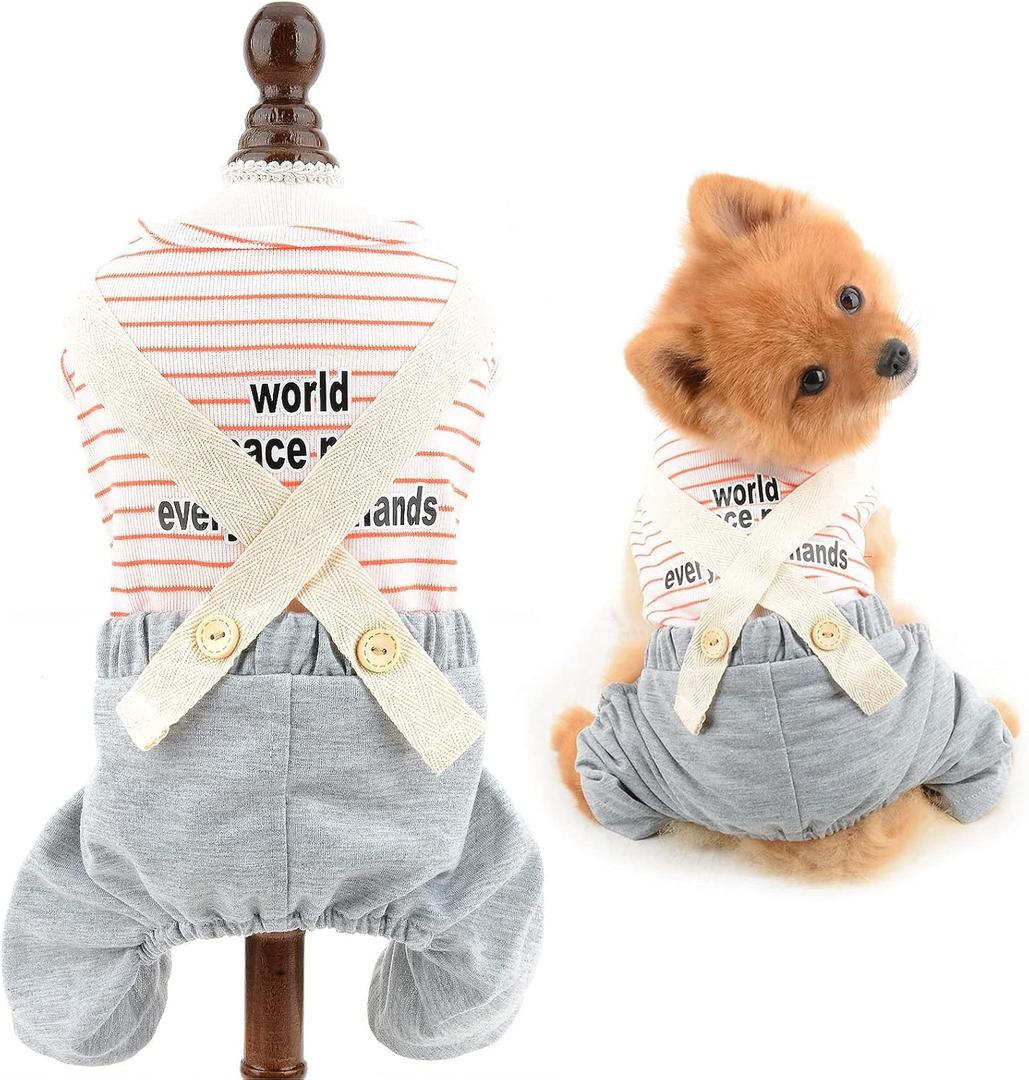 SMALLLEE_LUCKY_STORE Pet Striped Knit Shirt Overalls Outfits Jumpsuit for Small Dogs Cats Boy Girl Puppy Sweater with Pants Cute Yorkie Chihuahua Clothes