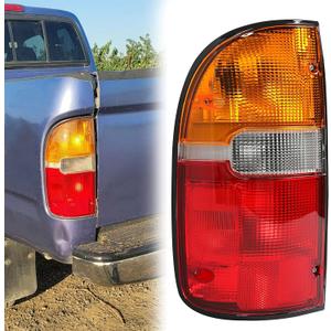 HECASA Tail Light Assembly Compatible with 1995-2000 Toyota Tacoma Driver Side Signal Brake Lamp Taillight W/Bulb(s) Replacement for TO2800116 (LH, Red/Amber/Clear Lens + Chrome Housing)