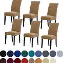 Howhic Stretch Chair Covers for Dining Room Set of 6, Removable Washable Dining Room Chair Covers, Dining Chair Slipcovers Seat Protector, Great Home Decor and Banquet Upholstery (Tan, 6 Pack)