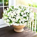 14 Bundles Artificial Flowers for Outdoor, Faux Flowers Silk Morning Glory with Eucalyptus Realistic UV Resistant Spring Flowers for Patio, Garden, Porch, Window Box, Decoration (White)