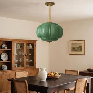 Green Milk Glass Pendant Light, Milk Glass Ceiling Light Fixture, Semi Flush Mount Pendant Light Vintage Schoolhouse Ceiling Light for Kitchen Island, Living Room, Dining Room, Bedroom (15 Inch)