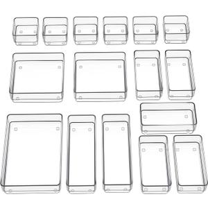 SMARTAKE 16-Piece Drawer Organizer with Non-Slip Silicone Pads, 5-Size Desk Storage Tray for Makeup, Jewelries, Utensils in Bedroom Dresser, Office and Kitchen, Clear
Amazon's Choice