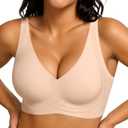OEAK Womens Comfortable Deep V Bras Wireless Push Up Seamless Full Coverage Bralettes Supportive Bra Raceback Tshirt Bras XXL