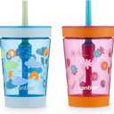 Contigo Kids Spill-Proof Tumbler with Straw 14 oz. Pack of 2 (Dragonfruit Wildflowers & Blue Poppy Clouds)