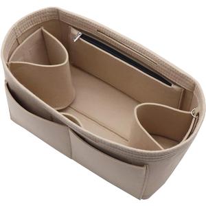 LEXSION Felt Purse Organizer Insert Zipper Pocket with Two Removeable Bottle Holder (Slender Medium, Beige)