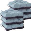 Chair Cushions for Dining Chairs, Seat Cushions for Kitchen Chairs, Indoor Seat Cushions with Ties, Tufted Foam Chair Pads, Non Slip Chair Cushions Set of 6, 15.5" x 15.5" x 4", Light Blue