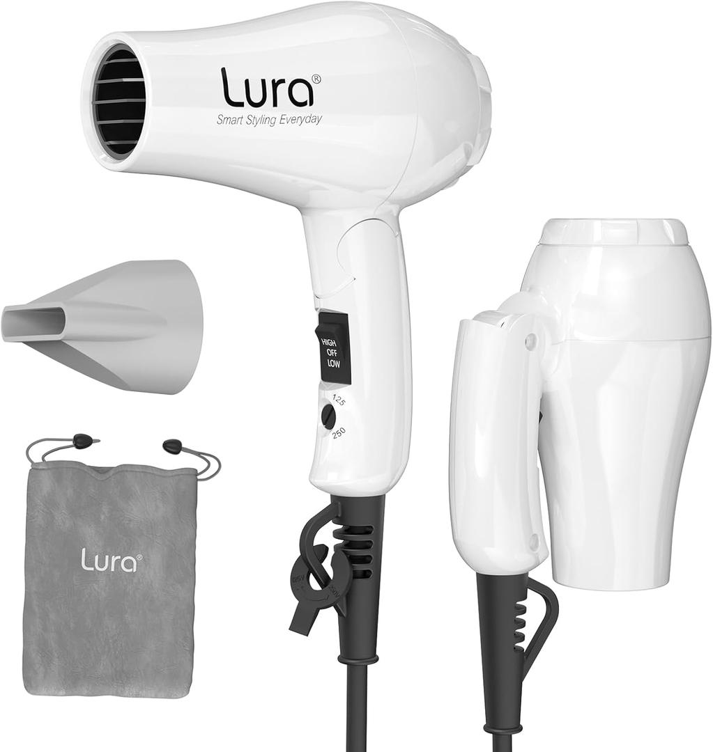 Foldable Travel Hair Dreyr Mini: Dual Voltage Small Lightweight Blow Dryer for International Travel,1200w Compact Hairdryer with Concentrator and Travel Bag(White)