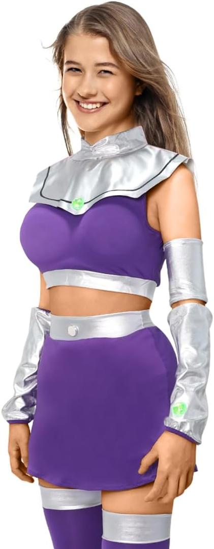 Bulex Starfire Costume Halloween Cosplay Costumes for Women Gril Masquerade Party Anime Cosplay Accessories Set, X-Small