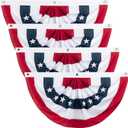 4th of July Decorations Bunting Flags, 2x4Ft American Flag Banner,Usa Pleated Fan Flag, Half Flags Banner for Porch Home Outdoor Patriotic Decorations (Set of 4)