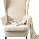 MIFXIN Wingback Chair Slipcover 2 Piece Stretch Wing Back Chair Cover with Cushion Cover Soft Washable Armchair Furniture Protector for Living Room Bedroom (Jacquard Beige)
