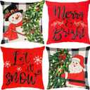 Christmas Pillow Covers 18x18 inch Set of 4, Christmas Decorations Snowman Santa Elk Sleigh Truck Plaid Winter Holiday Decor, Merry Christmas Throw Cushion Cases for Sofa Couch Living Room Home Decor (Red Black)