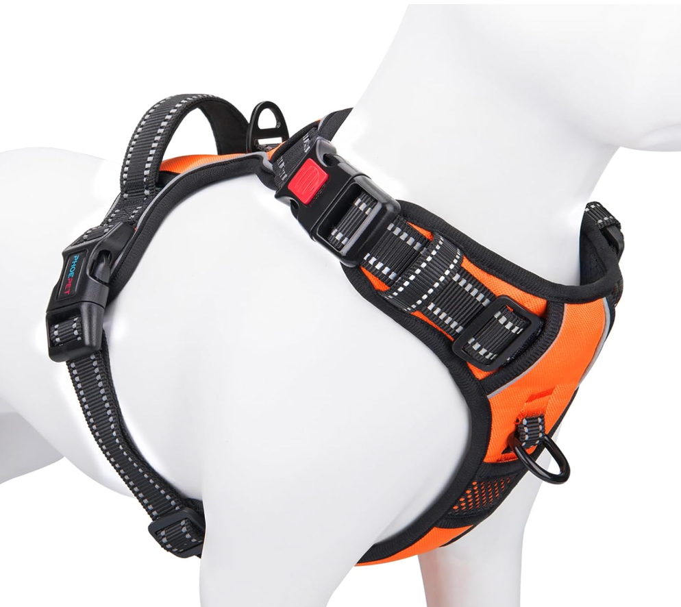 PHOEPET No Pull Dog Harnesses for Small Dogs Reflective Adjustable Front Clip Vest with Handle 2 Metal Rings 3 Buckles [Easy to Put on & Take Off] (XS, Orange)