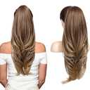 SEIKEA Versatile Drawstring Ponytail Extension, 26" Long Wavy Multi Layered Clip in Ponytail Hair Extensions Stand Up High Fake Pony Tail Soft Natural Synthetic Hairpiece for Women Brown to Blonde