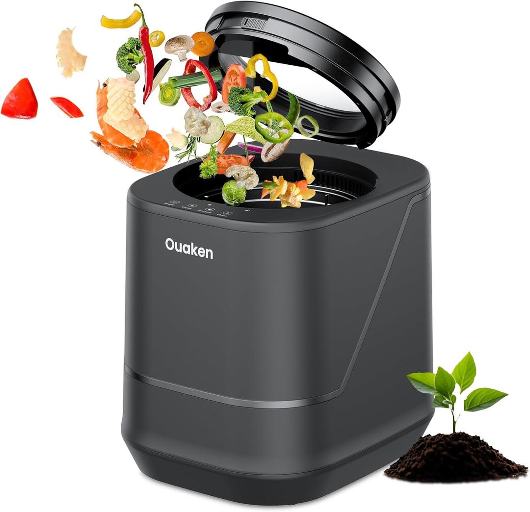 Electric Composter for Kitchen - 4L Smart Countertop Compost Bin Turn Kitchen Waste into Fertilizer Compost Maker, Odorless, Low Noise, Auto-Clean, 2025 New Home Food composting Machine, Black