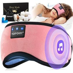 TOPOINT Sleep Mask Headphones Bluetooth 5.2 Wireless, Blackout Eye Mask for Women Men Sleeping Travel Meditation Gifts Cool Gadgets with Speakers Music,Microphone, Noise Canceling Ear Plugs, USB C