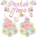 Tea Party Balloons, Tea for Two Party Decorations with Floral Banner Pastel Balloons & Hanging Swirls, Spring Tea Party Lets Partea Decor for Mother's Day Baby Shower Birthday