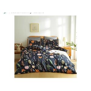 Floral Duvet Cover King Size Black Comforter Cover with Colorful Botanical Yellow Butterfly Printed 3 Pieces Soft Microfiber Bedding Set with Zipper Ties Home Deco