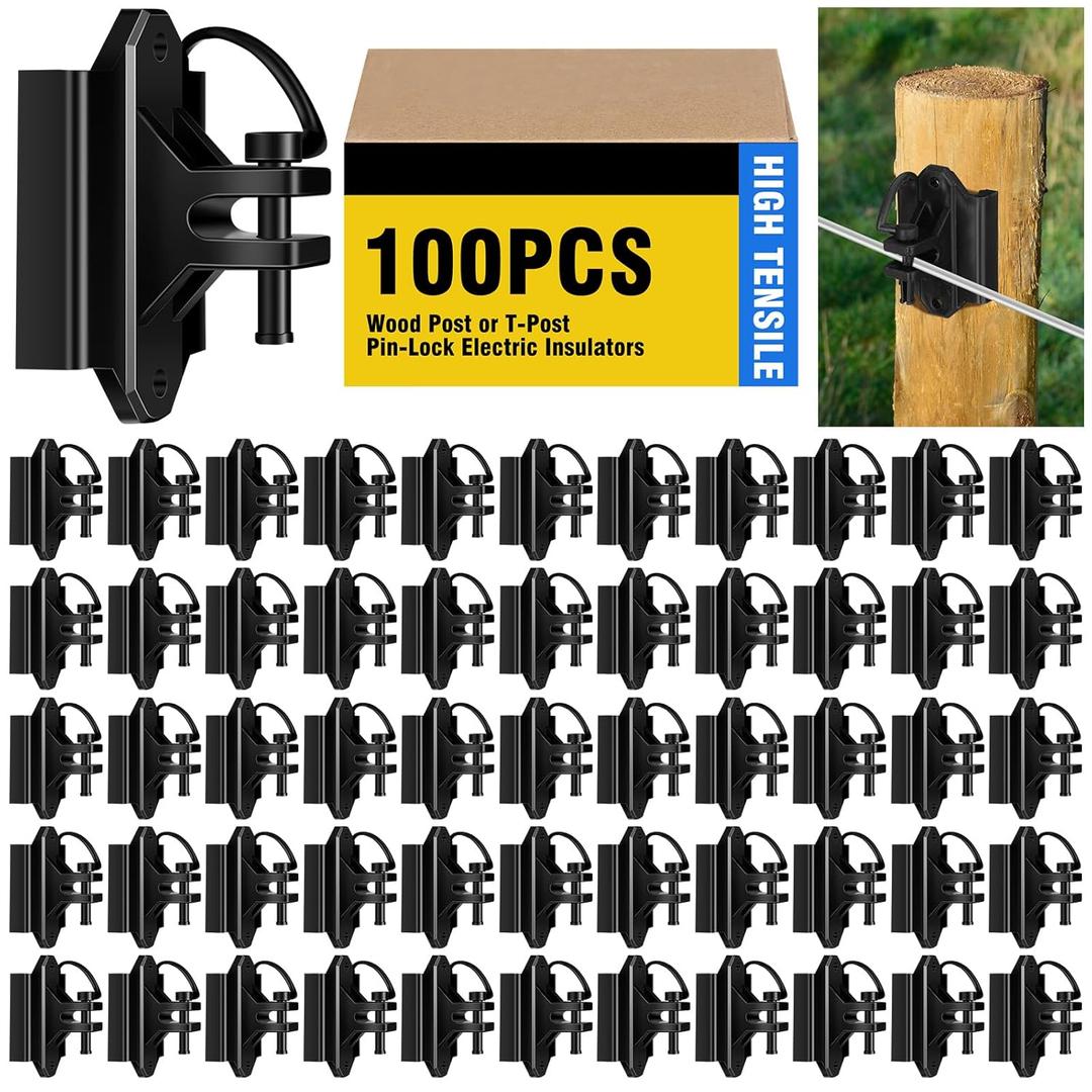 Yaocom 100 Pack Wood Post or T-Post Insulator Pin-Lock Electric Insulators Nail-on Insulators Electric Wire Fence Insulator for High Tensile Fencing Ranch Farm Fencing and Property Fencing